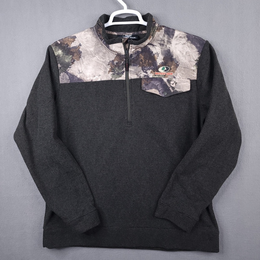 Mossy Oak Mens Peat Black Beauty Heather Terra Gila Camo Quarter Zip Pullover L